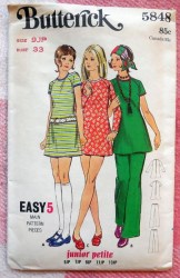 5848 EZ 1970 JR PETITE SS-LS MINI A-DRESS, PANTS PATTERN 7 32''B